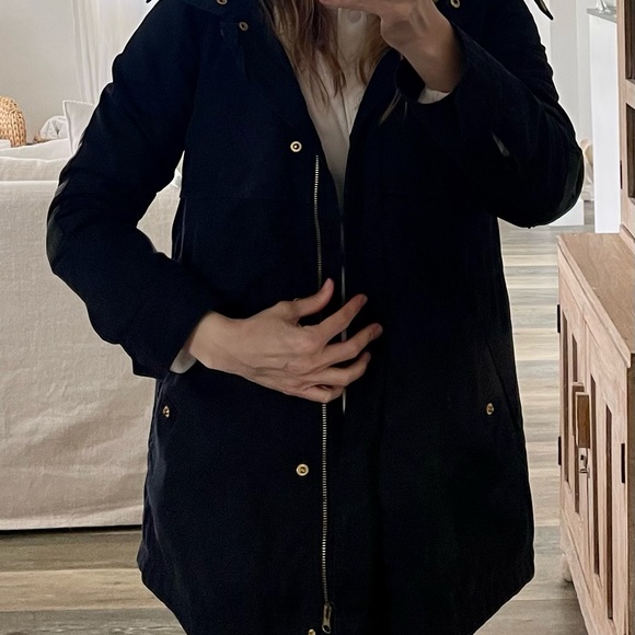 Zara navy drawstring coat with shearling lined removal vest - Picture 3 of 14